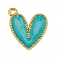 Anh&auml;nger Metall DQ Heart Pearl Turquoise-Gold (Nickelfrei)