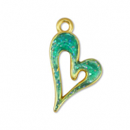 Anh&auml;nger Metall DQ Heart Glitter Turquoise-Gold (Nickelfrei)
