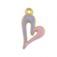 Anh&auml;nger Metall DQ Heart Gold-lilac purple-light pink (Nickelfrei)