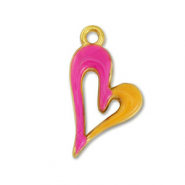 Anh&auml;nger Metall DQ Heart Gold-fuchsia-orange (Nickelfrei)