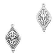 Anh&auml;nger Metall DQ Oval with Flower Antik silber (Nickelfrei)