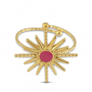 Stainless Steel - Rostfrei Stahl Ringe Enamel Star Gold-dark pink