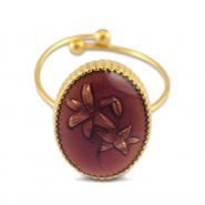 Stainless Steel - Rostfrei Stahl Ringe Enamel Oval with Flower Gold-amethyst