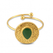 Stainless Steel - Rostfrei Stahl Ringe Enamel Round with Drop Gold-dark green