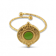 Stainless Steel - Rostfrei Stahl Ringe Enamel Round Gold-light green