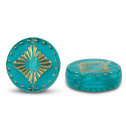 Perlen Acryl Round with Square Turquoise blue-gold