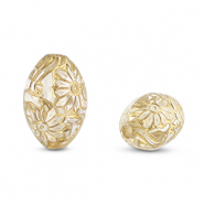 Perlen Acryl Oval with Flowers Transparent-gold