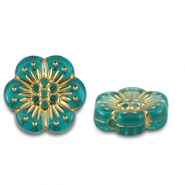 Perlen Acryl Flower Turquoise blue-gold