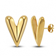 Stainless Steel - Rostfrei Stahl Ohrringe / Ohrstecker Heart Gold