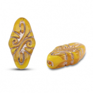 Tschechische Perlen Arabesque 19x9mm Transparent ochre-silver