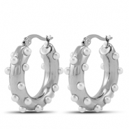 Stainless Steel - Rostfrei Stahl Ohrringe / Creolen with Imitation Pearls Silver