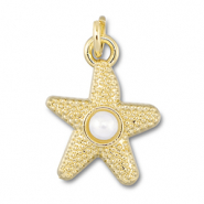 TQ Metall Brass Anh&auml;nger Starfish with pearl Gold-white