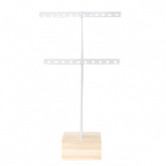 Schmuck Display T-Form Ohrringe mit Holz St&auml;nder Weiss-Holz
