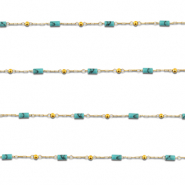 Zubeh&ouml;r aus Stainless Steel - Rostfreiem Stahl Gliederkette Howlit Tube Gold-turquoise