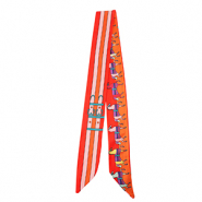 Bandana Schal with Horse/Straight Lines Red-pink-orange