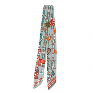 Bandana Schal with Heart/Leather Straps Grey-teal green-light red