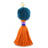 Schl&uuml;sselanh&auml;nger Pompom with Tassel Teal blue-orange-purple
