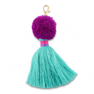 Schl&uuml;sselanh&auml;nger Pompom with Tassel Purple-turquoise-fuchsia