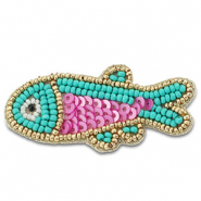 Broschen Fish Turquoise-pink-gold