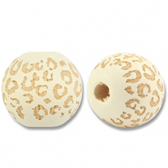 Holz Perlen 16mm Round Pattern Off white-natural