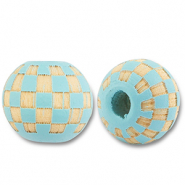 Holz Perlen 10mm Round Pattern Light blue-natural