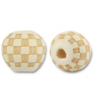 Holz Perlen 10mm Round Pattern Off white-natural