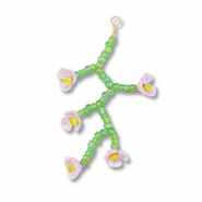 Anh&auml;nger aus Glasperlen Flower Transparent green-light pink AB-yellow