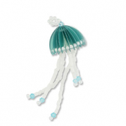 Anh&auml;nger aus Glasperlen Jellyfish Turquoise-white-transparent white lined