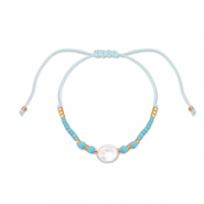 Modische Fusskettchen Gemischte Perlen Light blue-white-gold