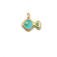 Anh&auml;nger Metall DQ Fish Turquoise blue-Gold (Nickelfrei)