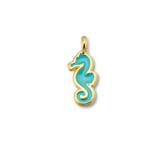 Anh&auml;nger Metall DQ Seahorse Turquoise blue-Gold (Nickelfrei)