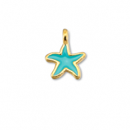Anh&auml;nger Metall DQ Starfish Turquoise blue-Gold (Nickelfrei)
