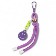 Schl&uuml;sselanh&auml;nger Smiley with Rope Purple-neon yellow-white