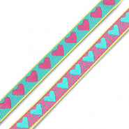 BY31&reg; Schmucktextband Hearts Turquoise green-fuchsia-yellow