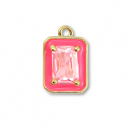 TQ Metall Brass Anh&auml;nger Rectangle Gold-neon pink-light pink