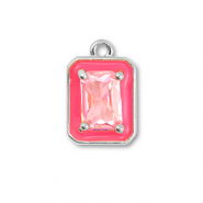 TQ Metall Brass Anh&auml;nger Rectangle Silver-neon pink-light pink