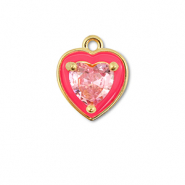 TQ Metall Brass Anh&auml;nger Heart Gold-neon pink-light pink