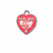 TQ Metall Brass Anh&auml;nger Heart Silver-neon pink-light pink