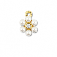 TQ Metall Brass Anh&auml;nger Flower with Pearls Gold-white