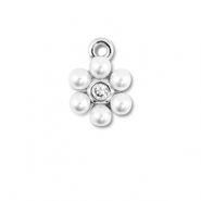 TQ Metall Brass Anh&auml;nger Flower with Pearls Silver-white