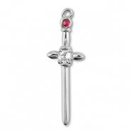 TQ Metall Brass Anh&auml;nger Sword Silver-crystal-berry wine red