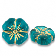 Perlen Acryl Flower Teal blue-gold
