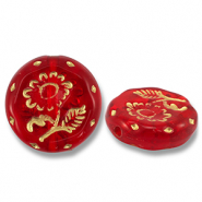 Perlen Acryl Round with Flower Red-gold