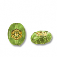Perlen Acryl Oval with Flower Olive green-gold
