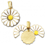 Eco-brass&reg; nachhaltiges Messing Medaillon Flower / Flower Gold-white-yellow
