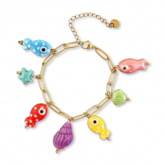 Stainless Steel - Rostfrei Stahl Armb&auml;nder mit Anh&auml;nger Fish Gold-multicolour
