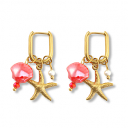 Stainless Steel - Rostfrei Stahl Ohrringe Starfish & Shell Gold-red-white
