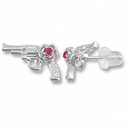 TQ Metall Brass Ohrringe / Ohrstecker Revolver Silver-dark pink