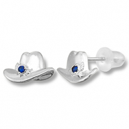TQ Metall Brass Ohrringe / Ohrstecker Cowboy Hat Silver-dark blue