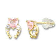 TQ Metall Brass Ohrringe / Ohrstecker Horseshoe with Heart Gold-light pink